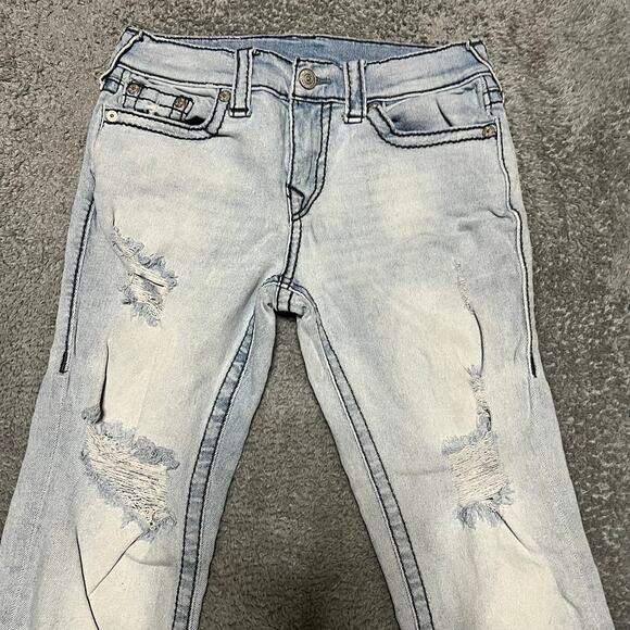 True Religion Jeans Mens 29 Rocco Relaxed Skinny Distressed Light Wash *** - Picture 3 of 12
